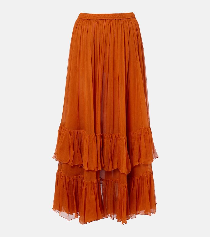 saint laurent ruffled sheer silk maxi skirt