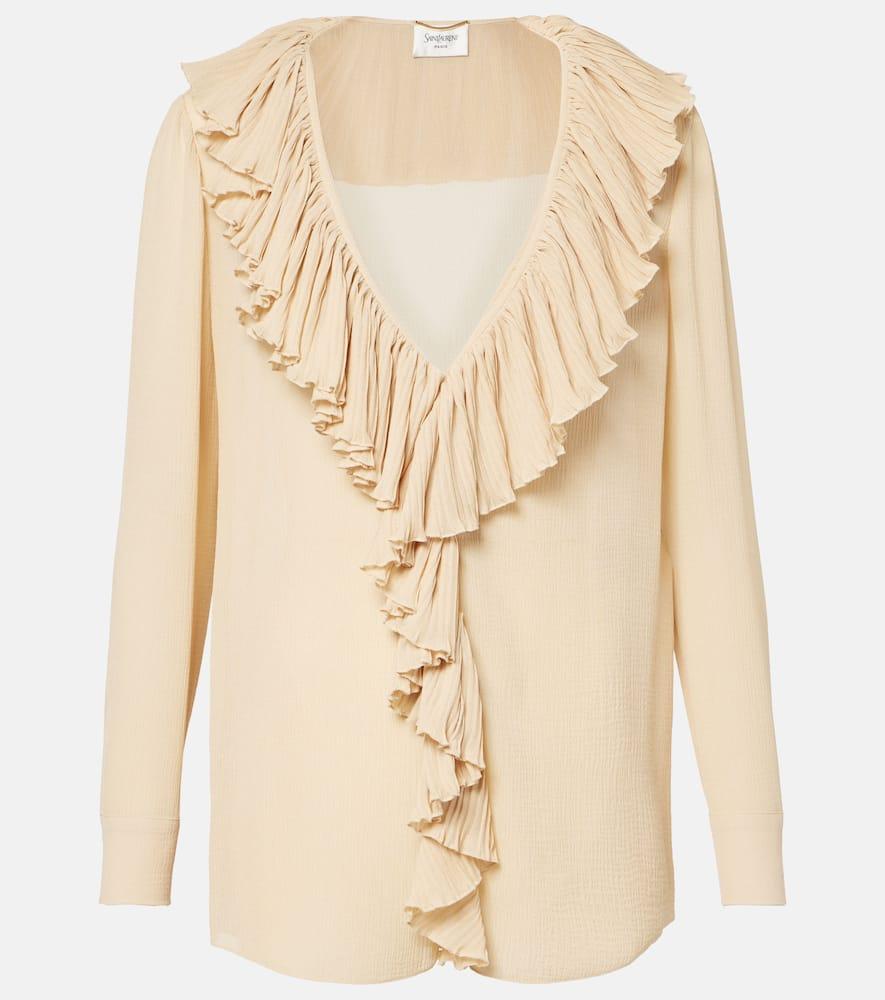 saint laurent ruffled silk crepon blouse