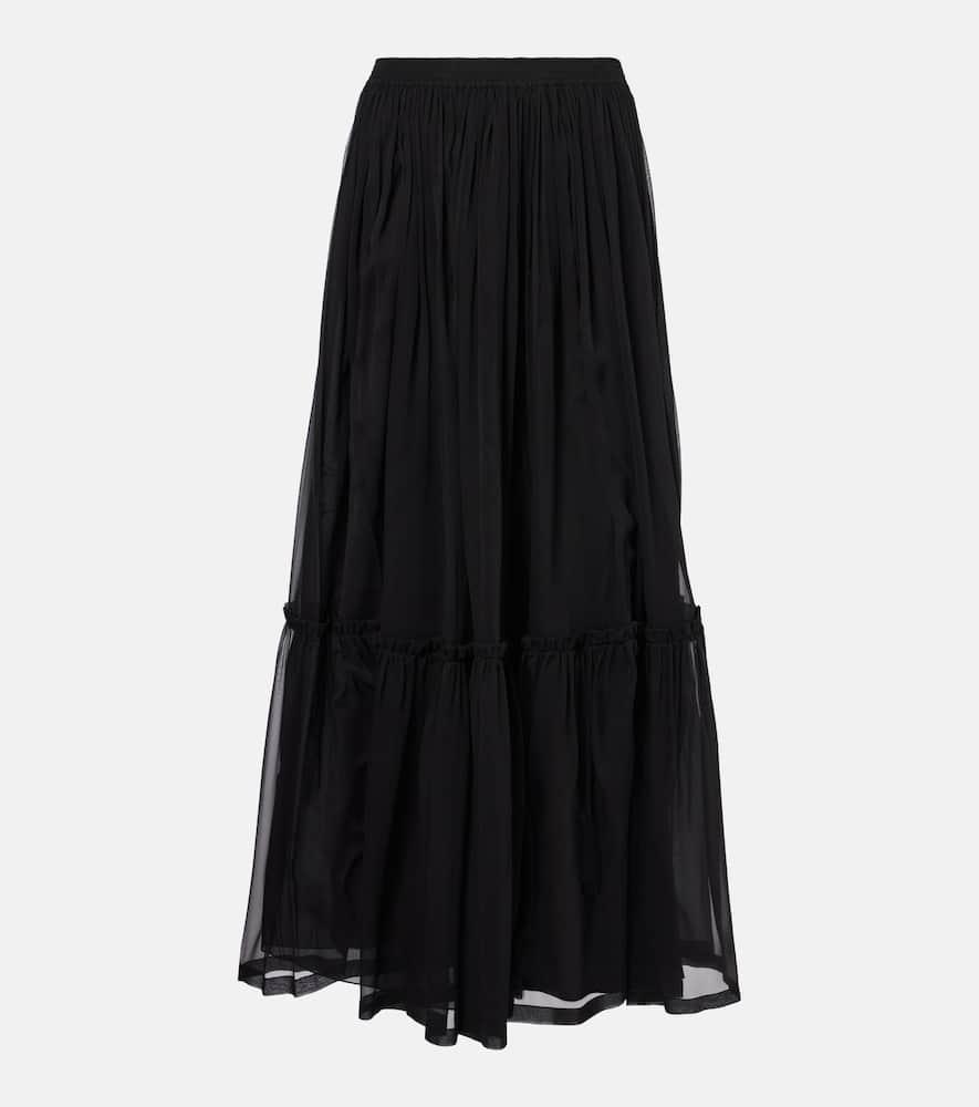 saint laurent ruffled silk maxi skirt