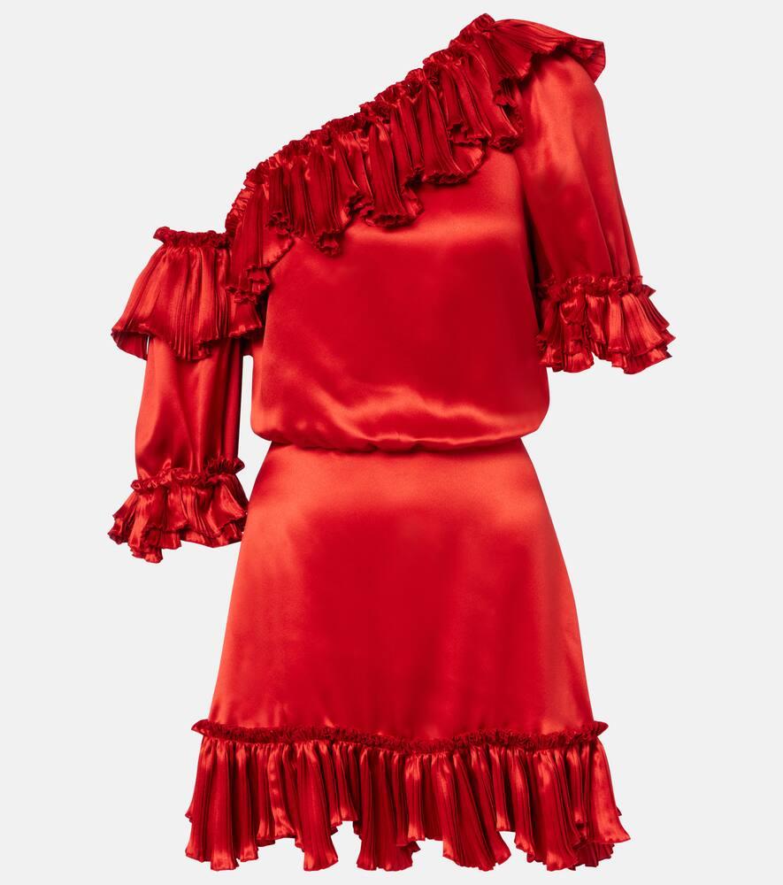 saint laurent ruffled silk satin minidress