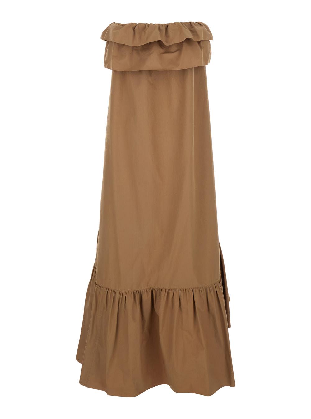 saint laurent ruffled strapless maxi dress