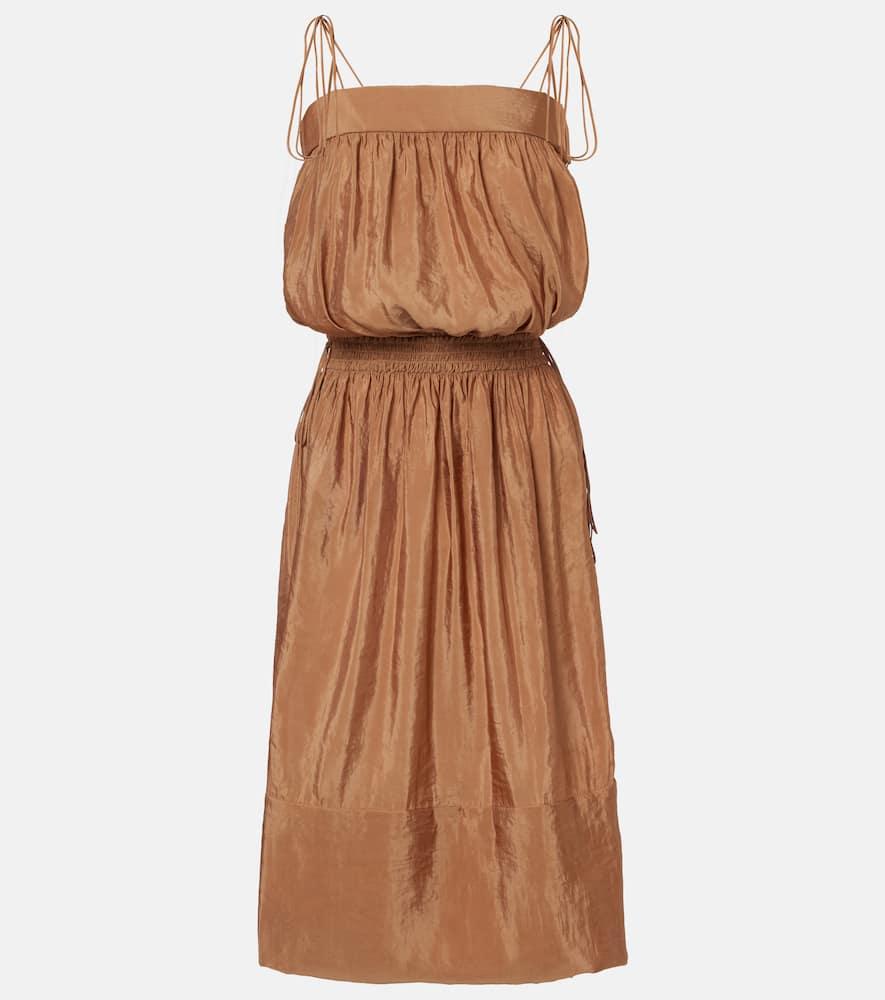 saint laurent shirred chiffon satin midi dress