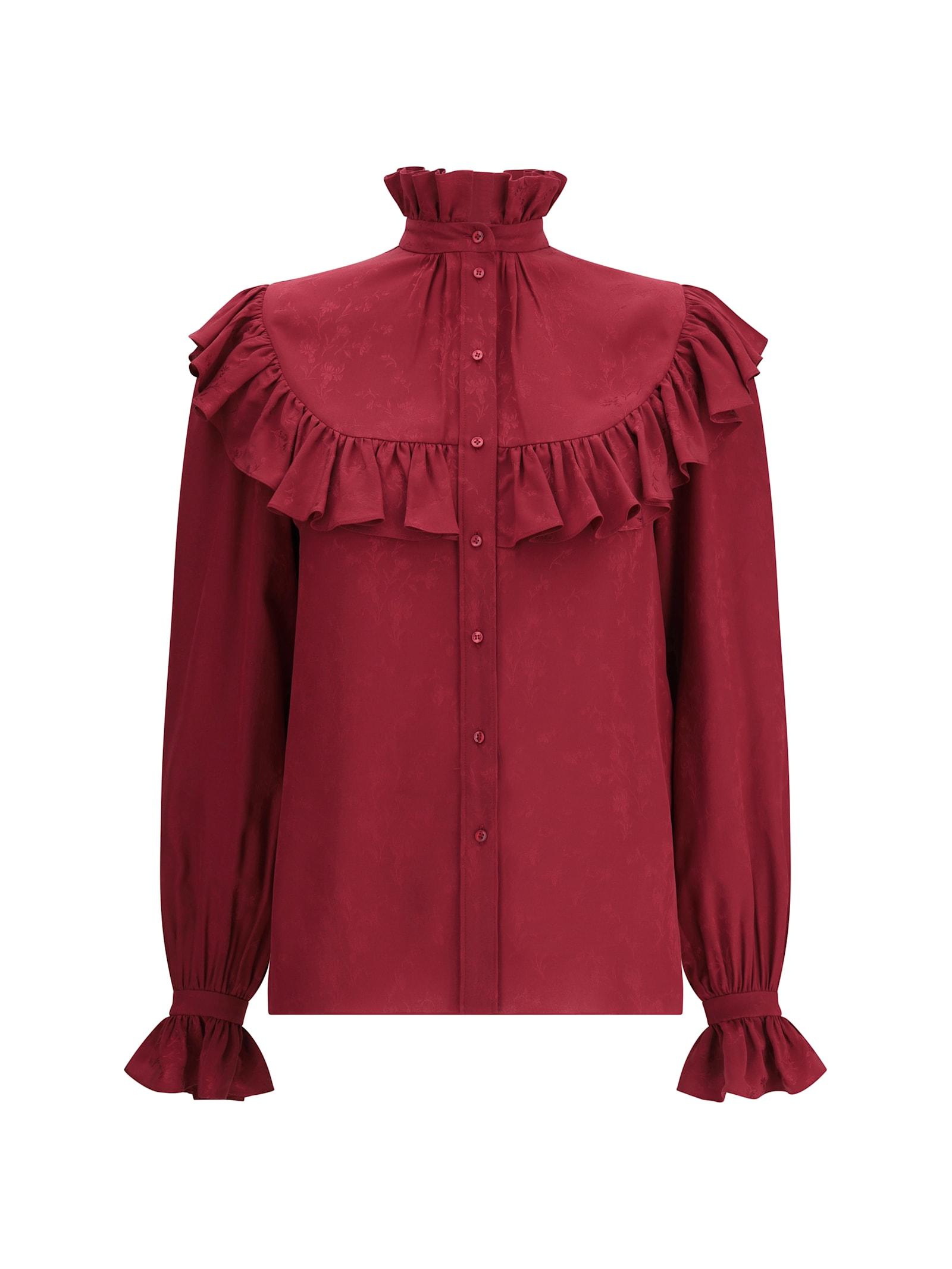 saint laurent silk blouse with ruffles
