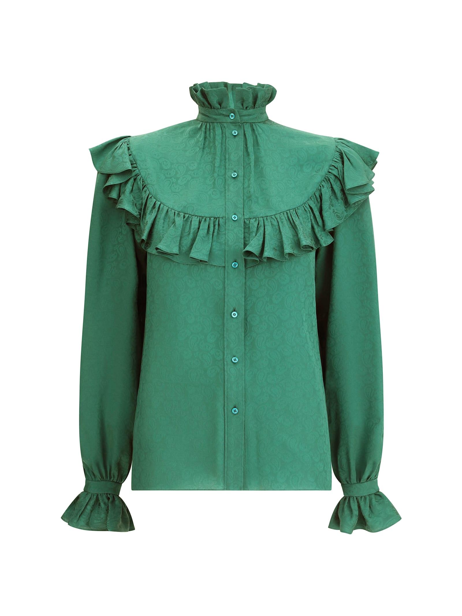 saint laurent silk blouse with ruffles