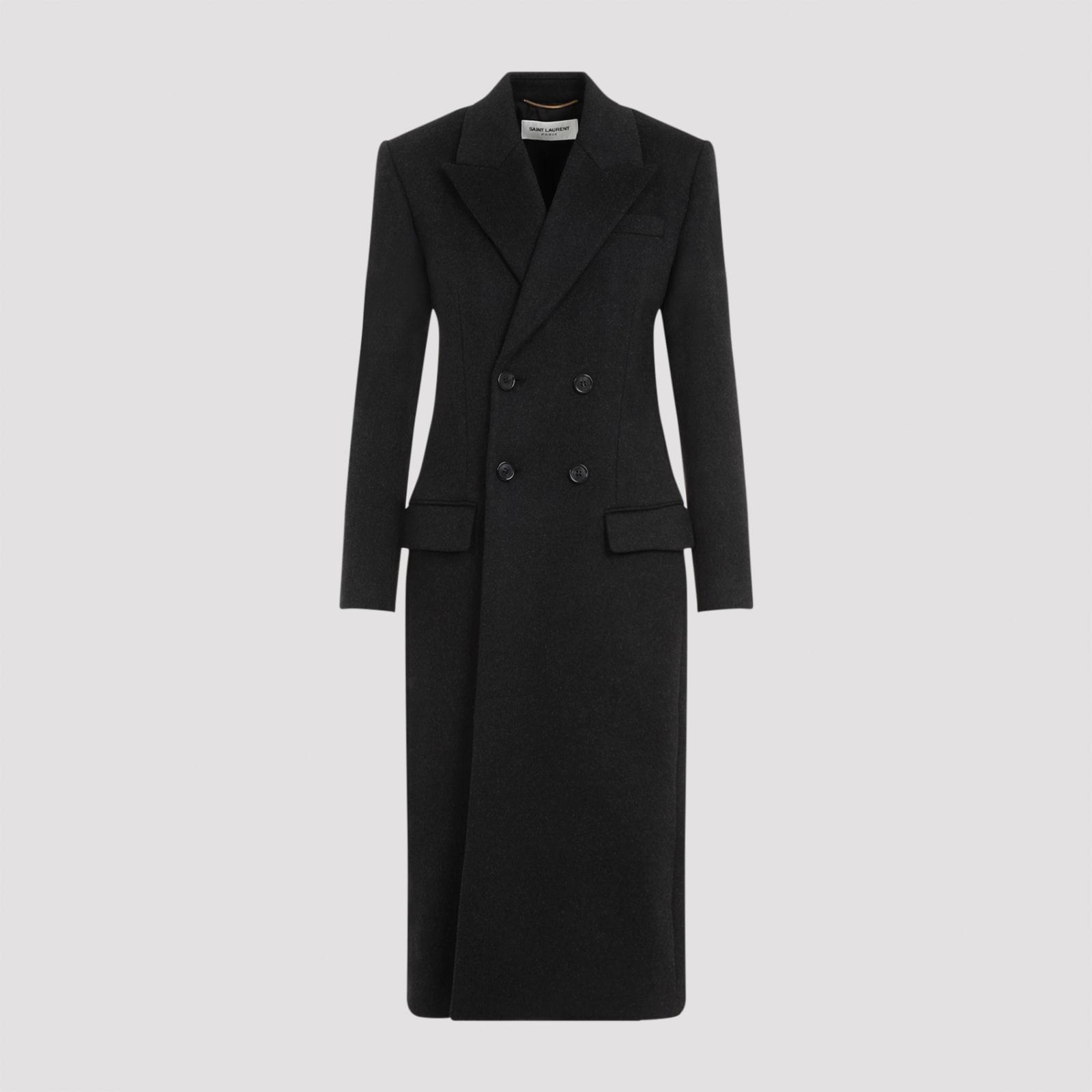 saint laurent slate wool and cashmere coat