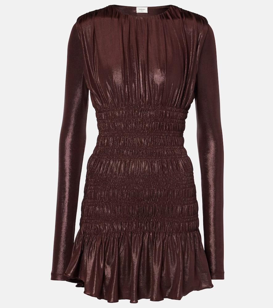 saint laurent smocked lamé jersey minidress
