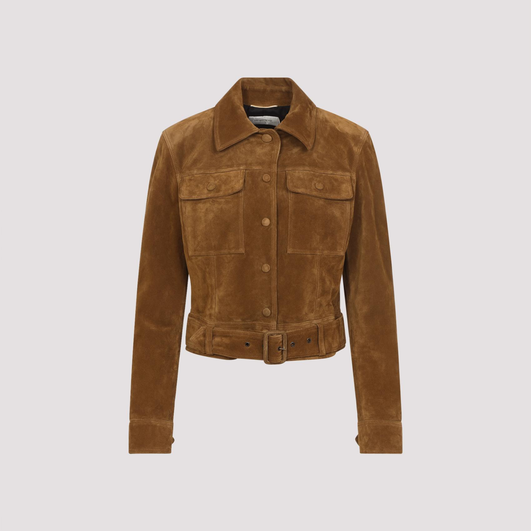 saint laurent suede jacket brown calf leather - women