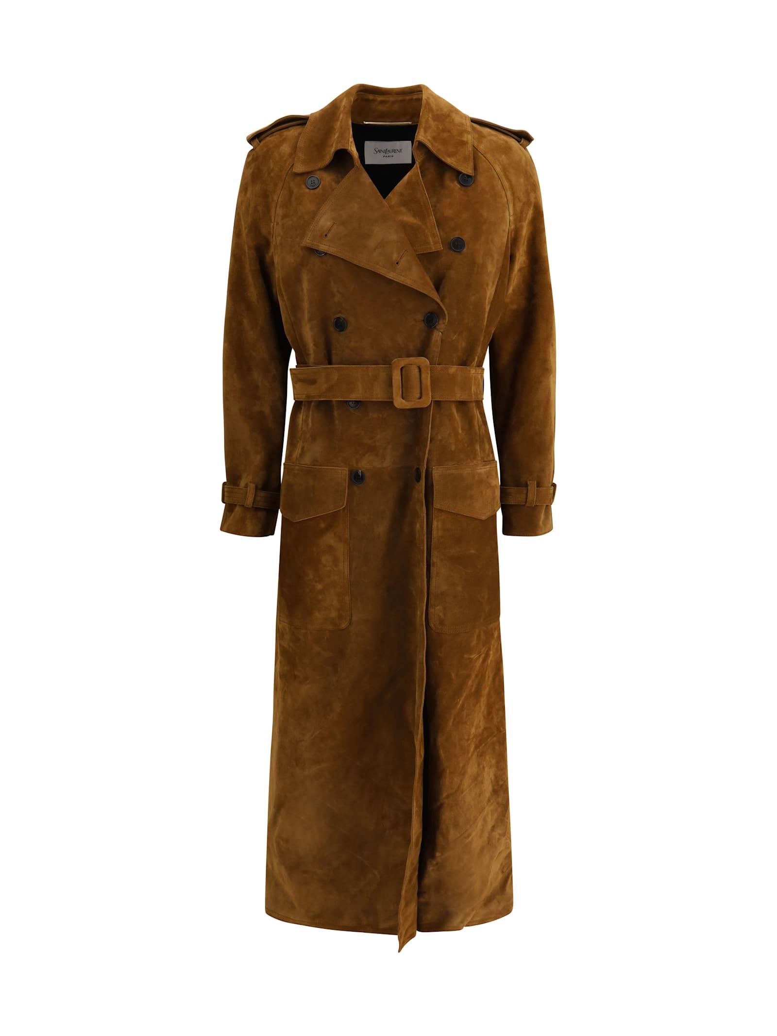 saint laurent suede trench coat