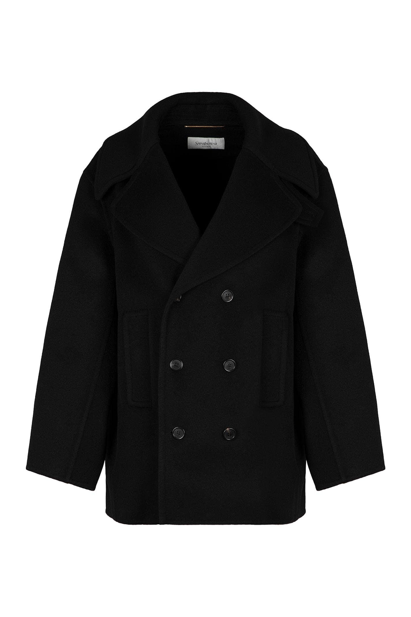 saint laurent virgin wool double-breasted peacoat