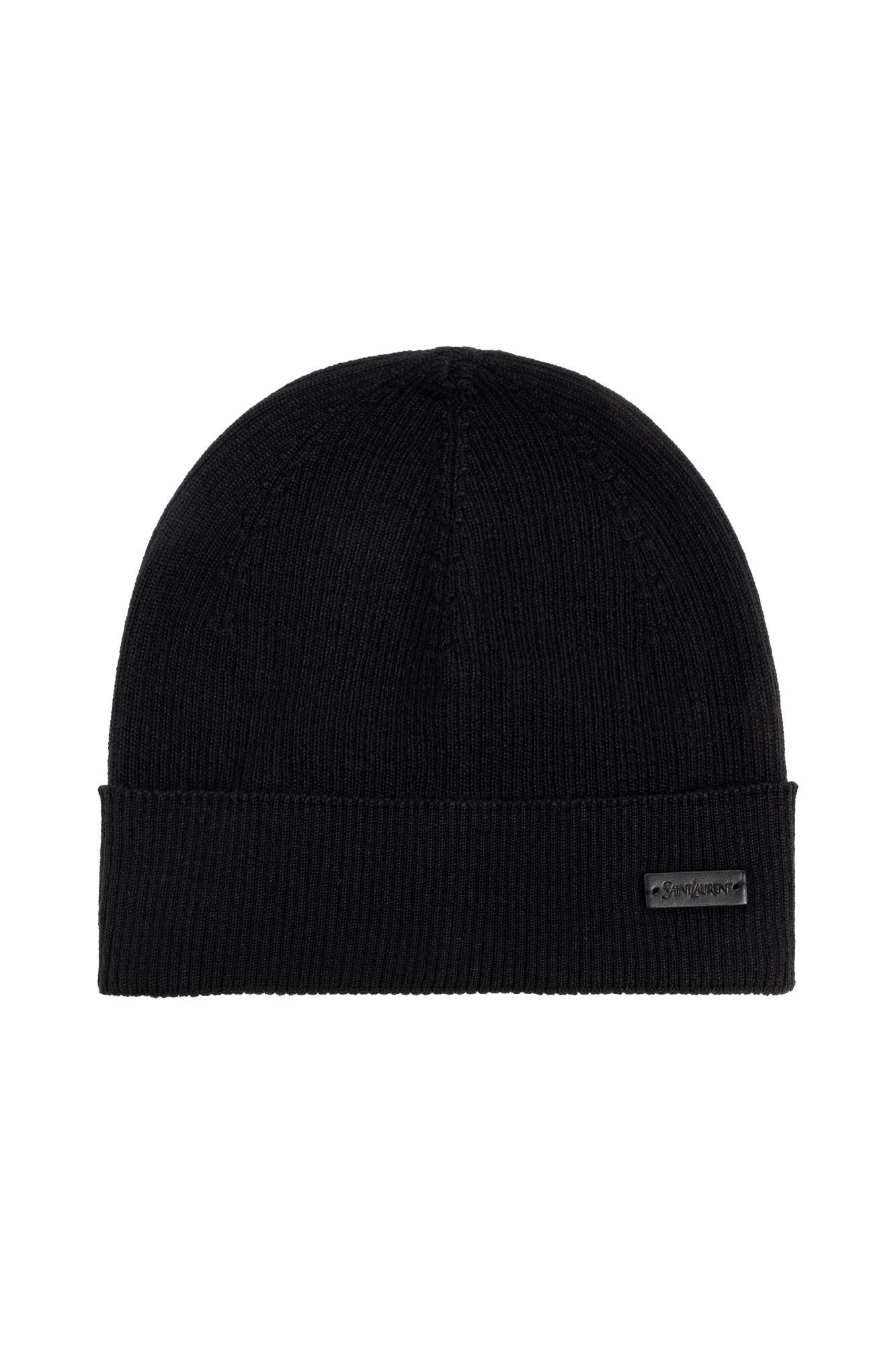 saint laurent wool beanie with logo patch