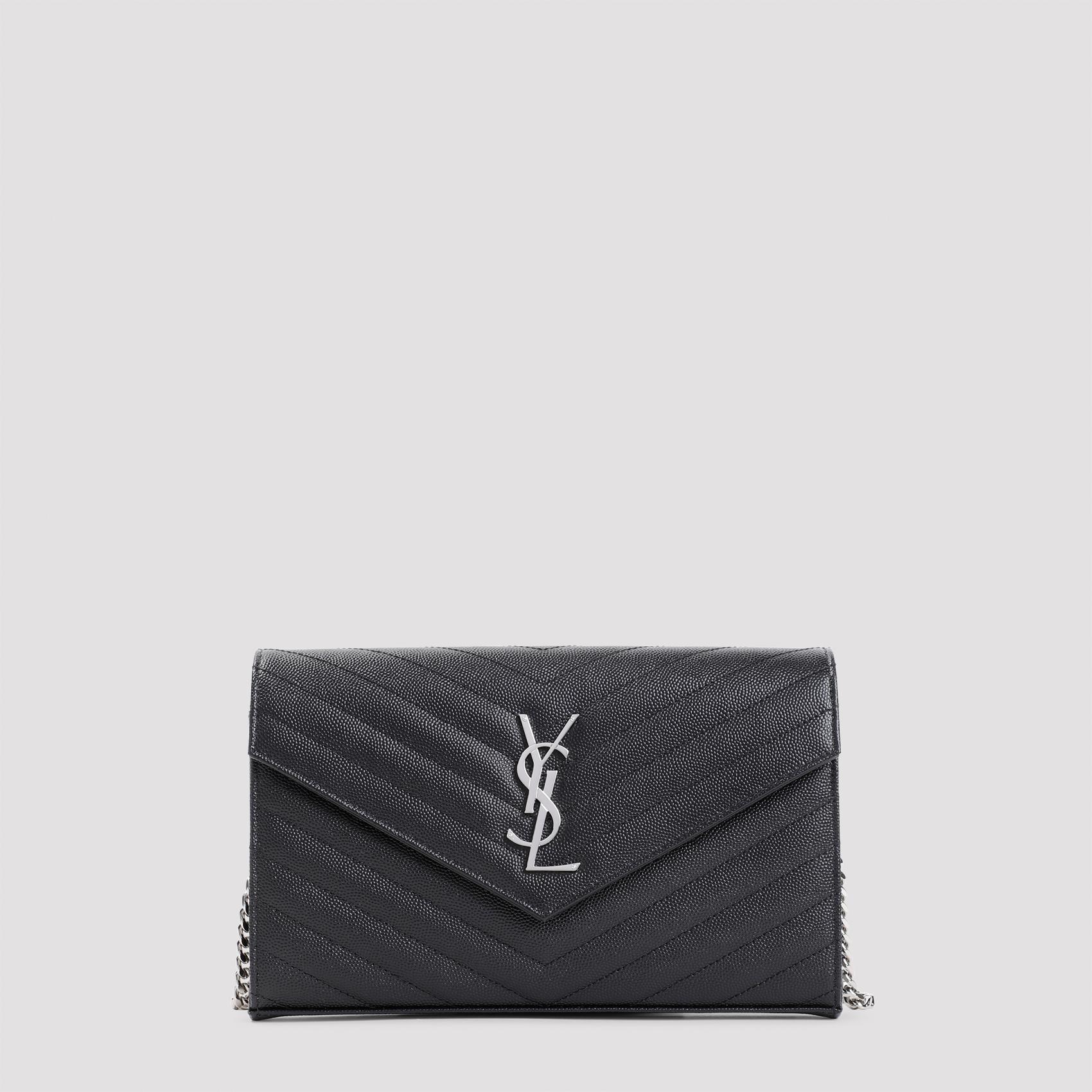 saint laurent ysl chain wallet black matelasse` leather smallleathergoods - women