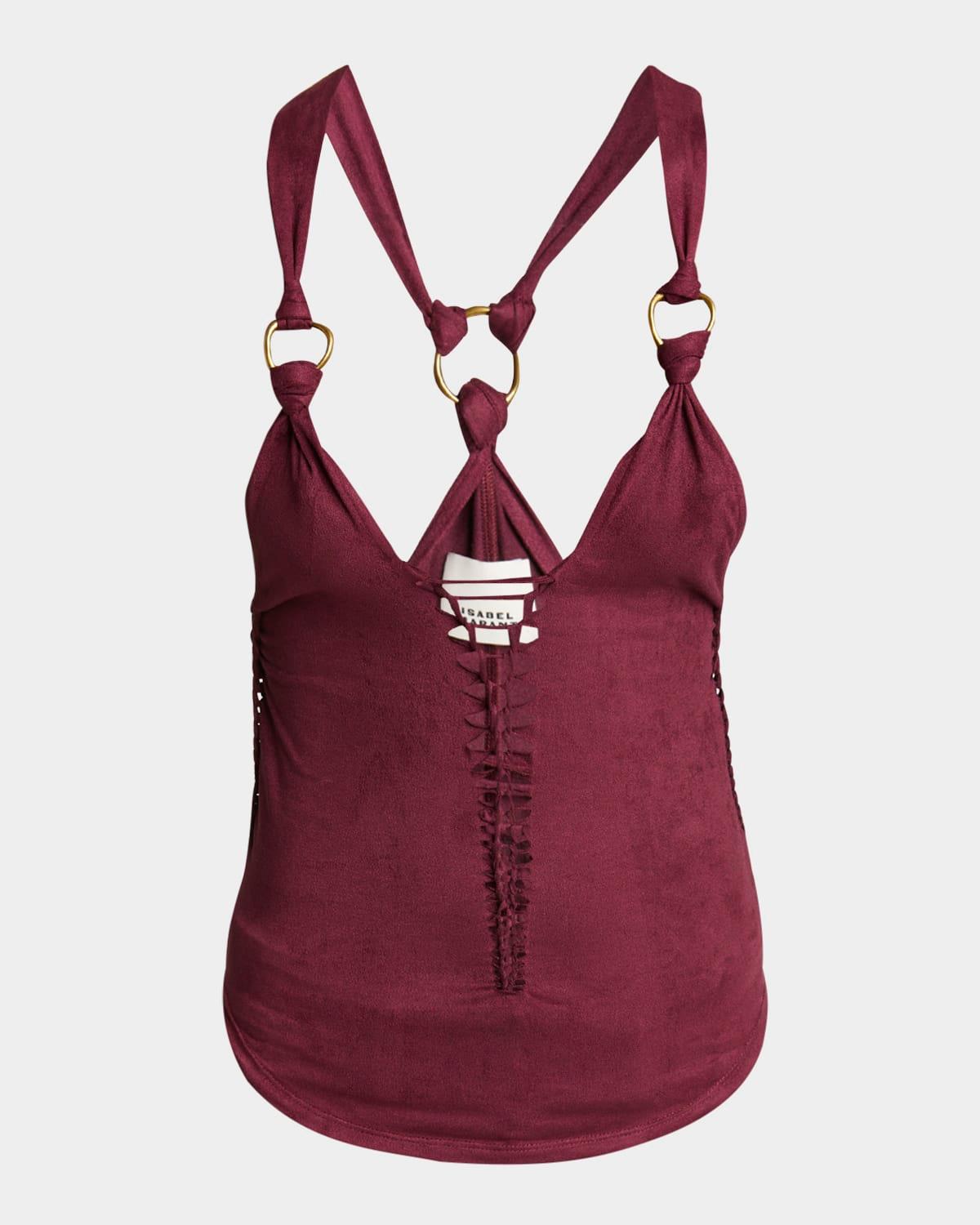 sakina plunging faux suede tank top