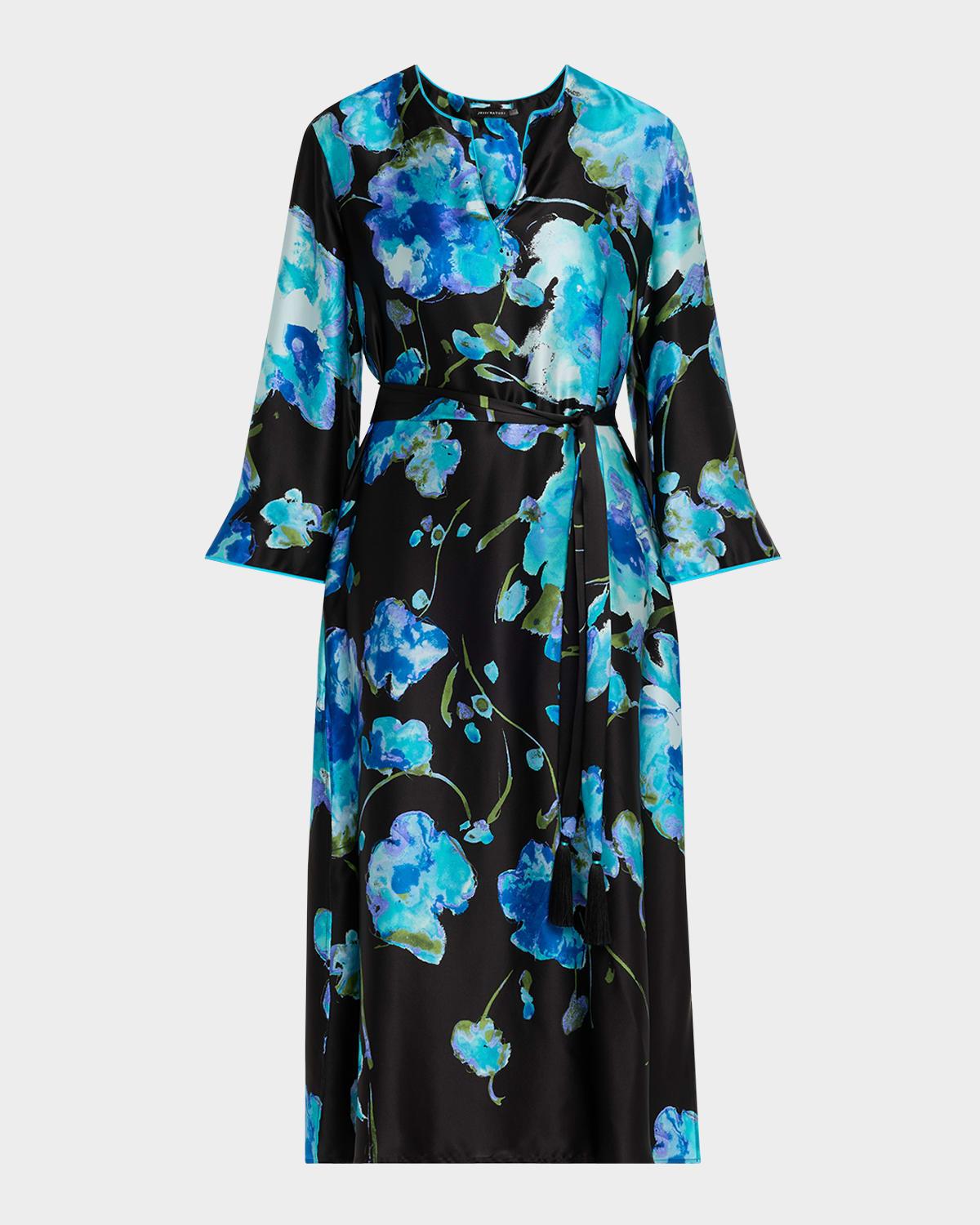 sakura matsuri floral-print silk midi dress