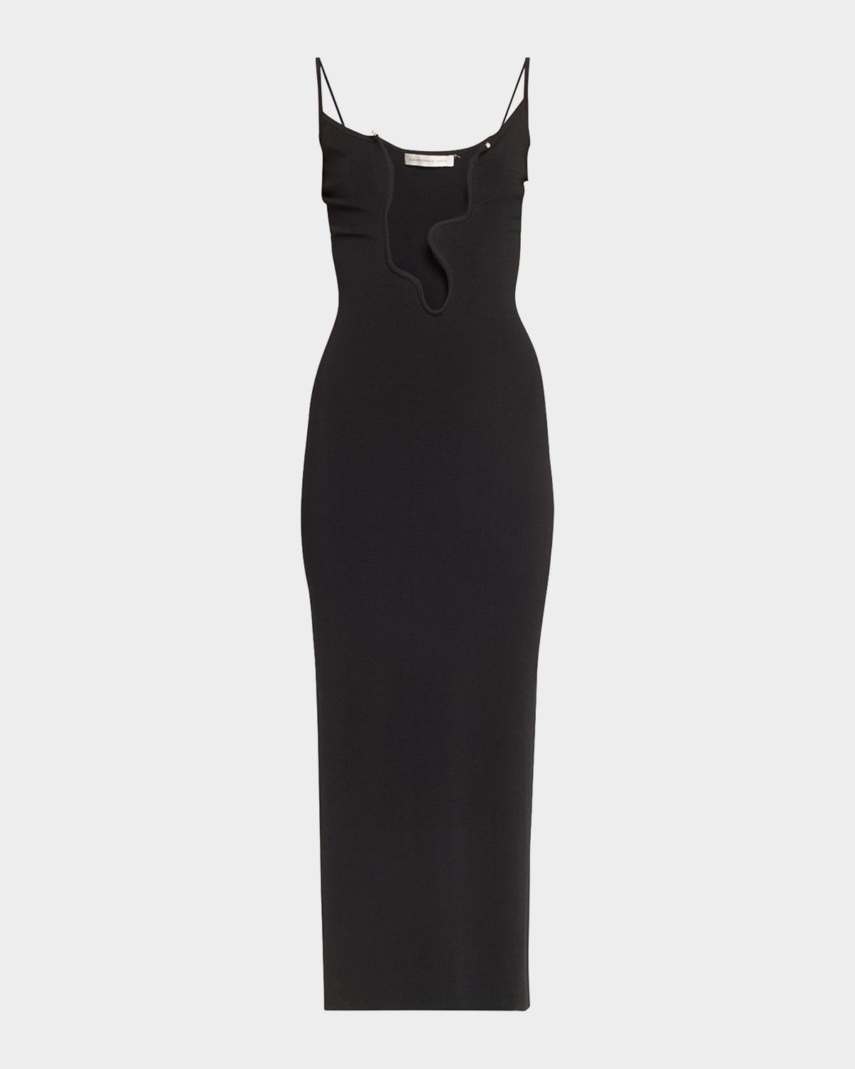 salacia plunging wavy u-ring sleeveless maxi dress