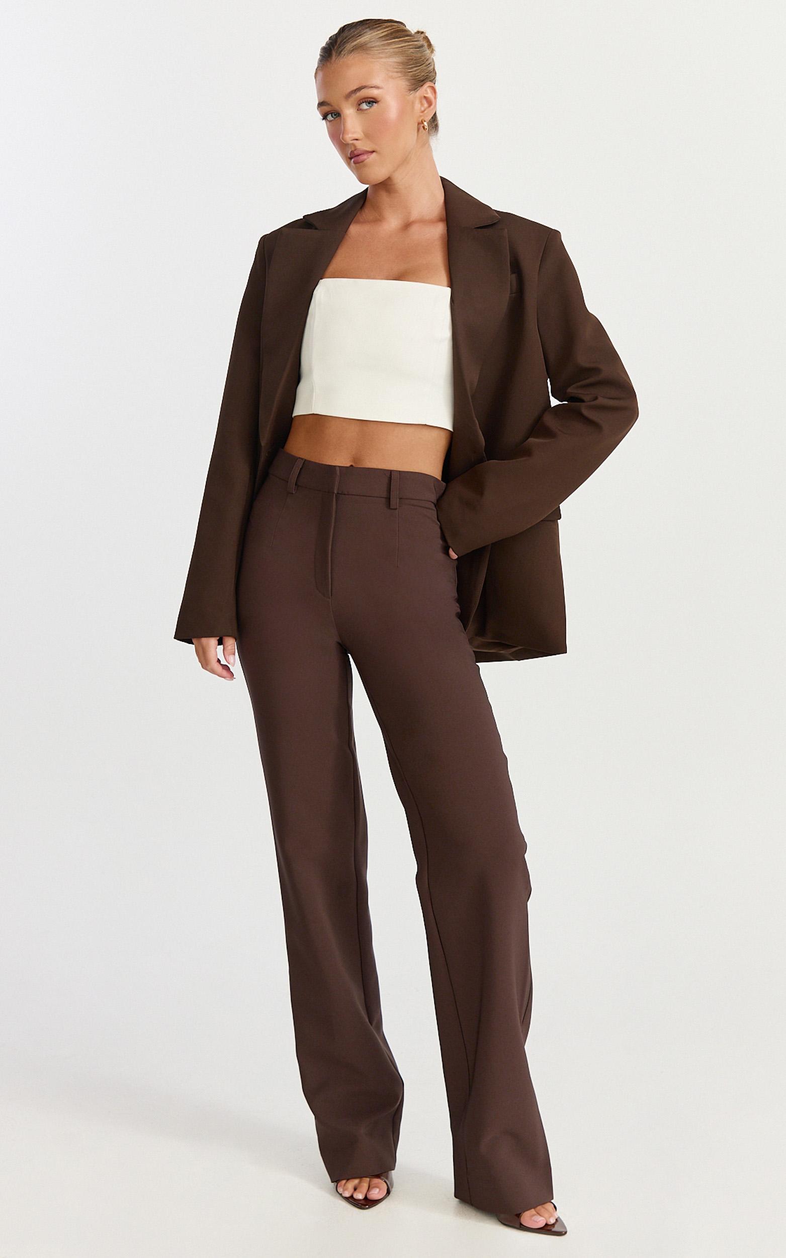 sally pants - mid waisted straight leg tailored pants in chocolate
