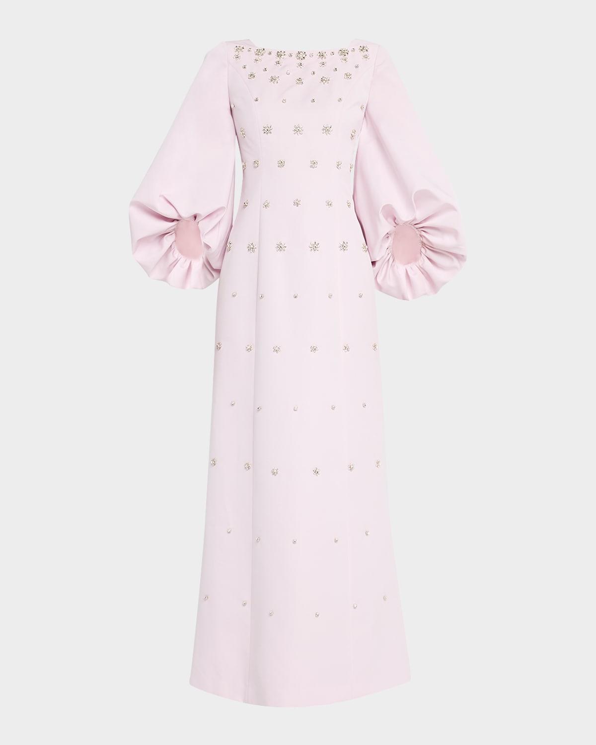 salma crystal balloon-sleeve gown