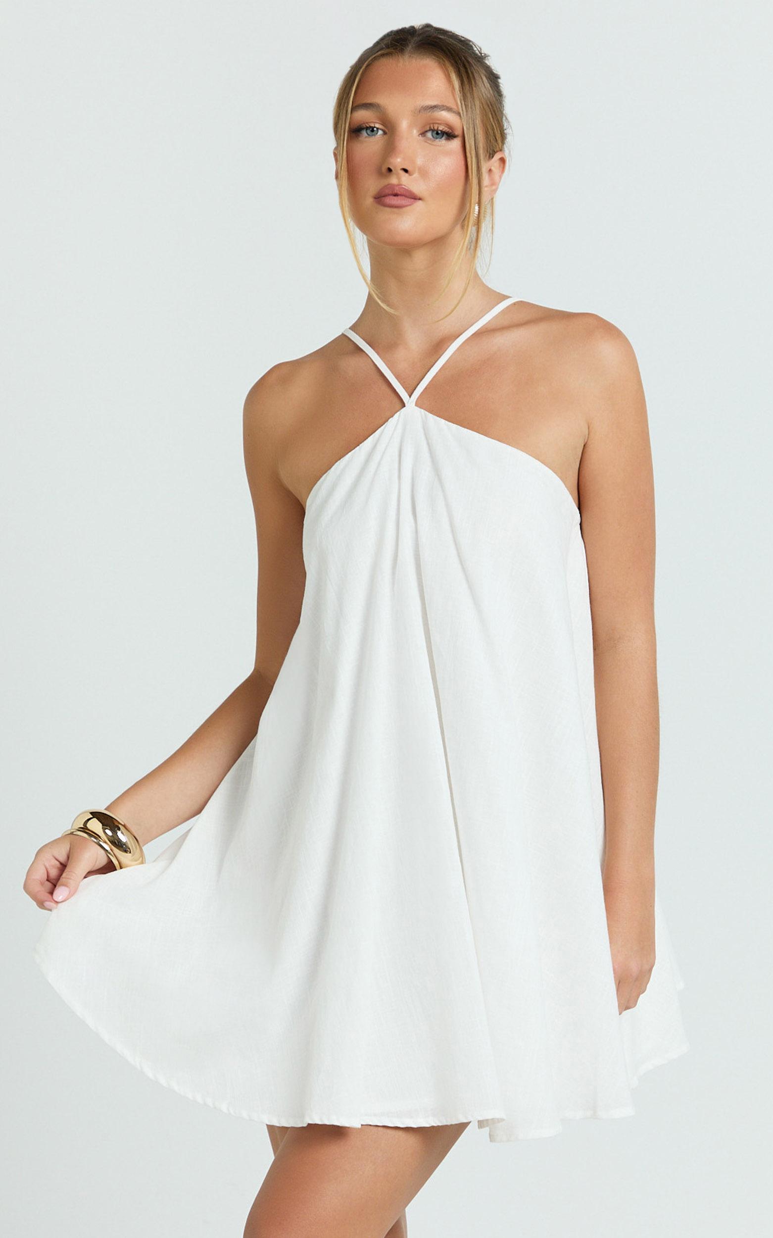salma mini dress - halter neck trapeze mini dress in off white