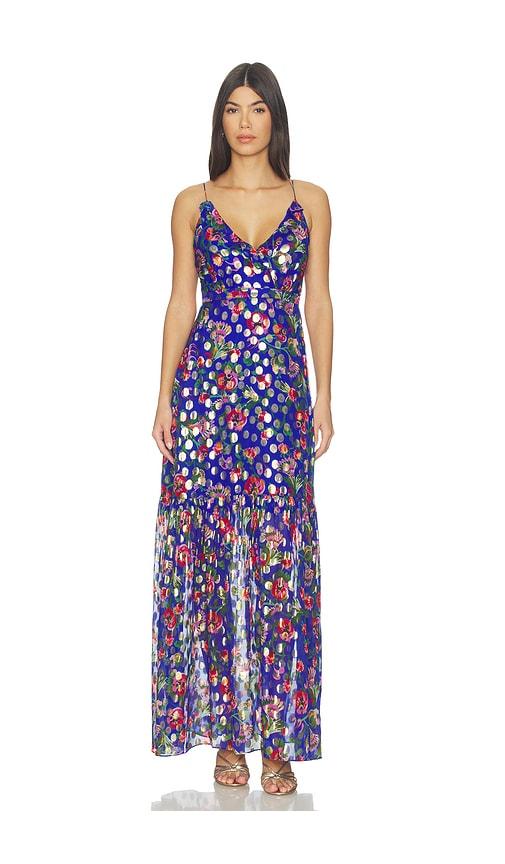 saloni ani long dress in royal.