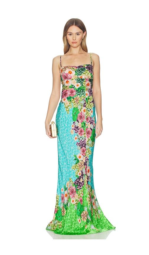 saloni renee long dress in blue,green.