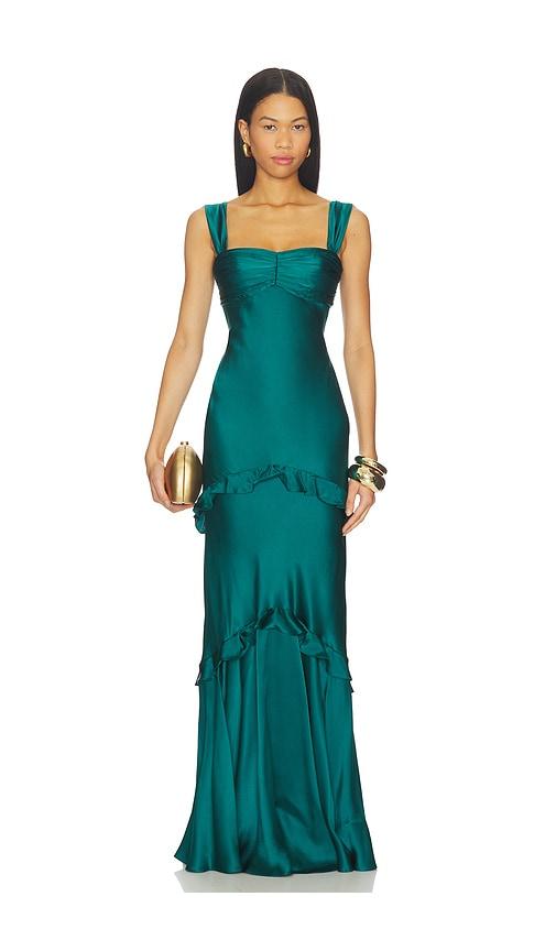 saloni selma long dress in teal.