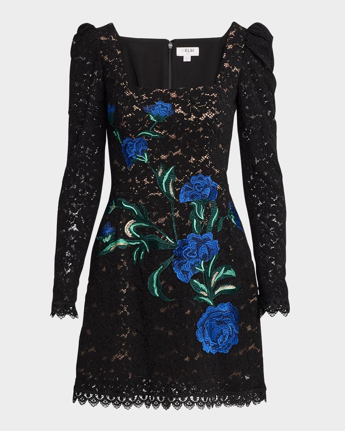 sam long-sleeve embroidered lace mini dress