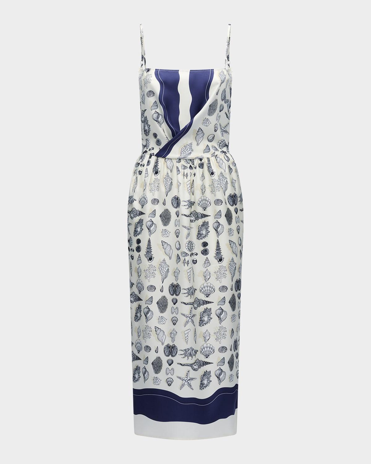 samantha seashell-print silk midi dress