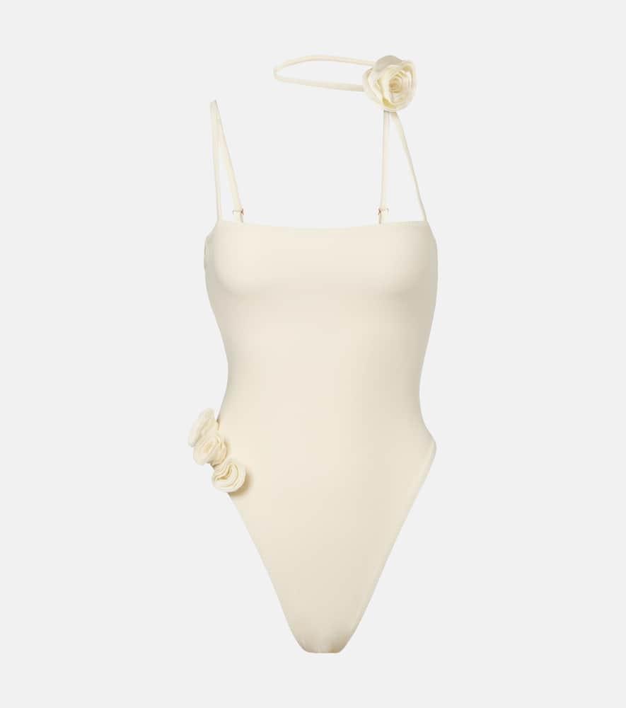 same rose choker asymmetrical swimsuit