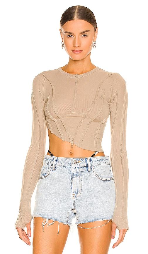 sami miro vintage asymmetric long sleeve tee in taupe.