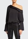 sammy one-shoulder flare-sleeve satin top