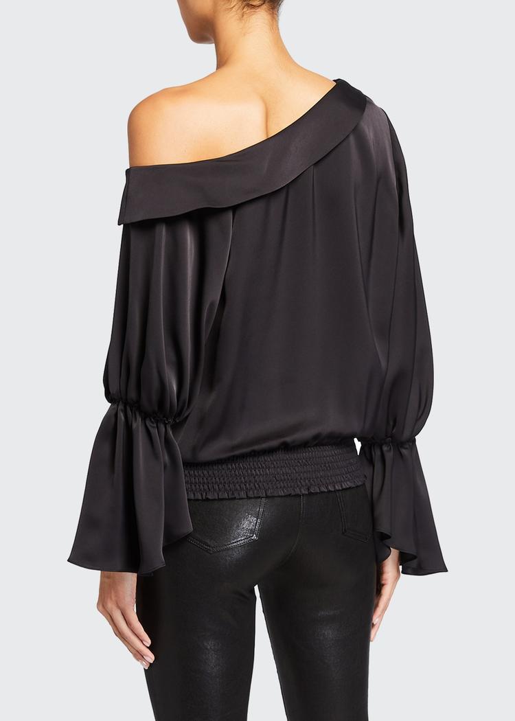 sammy one-shoulder flare-sleeve satin top
