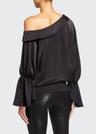sammy one-shoulder flare-sleeve satin top