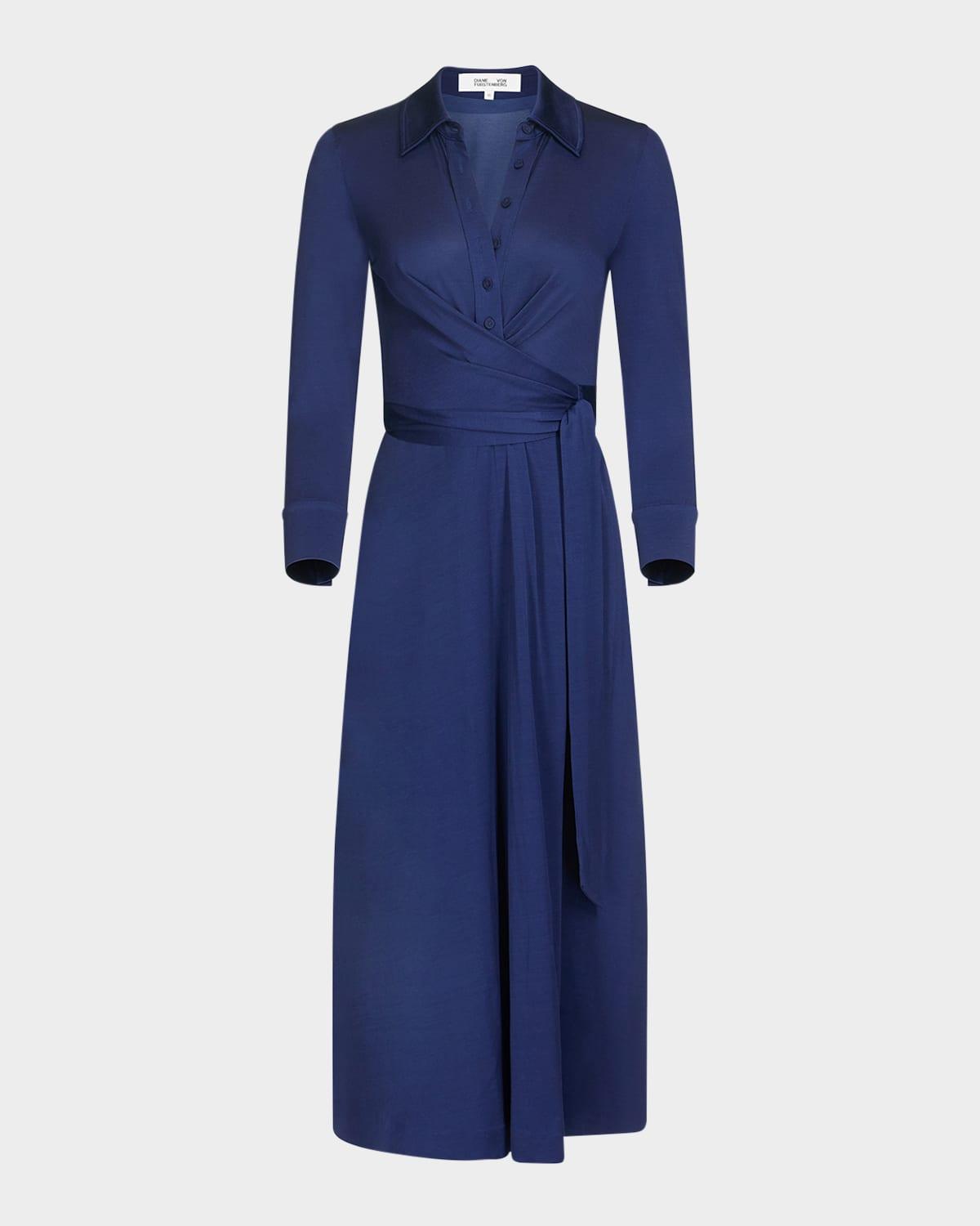 sana 3/4-sleeve midi wrap shirtdress