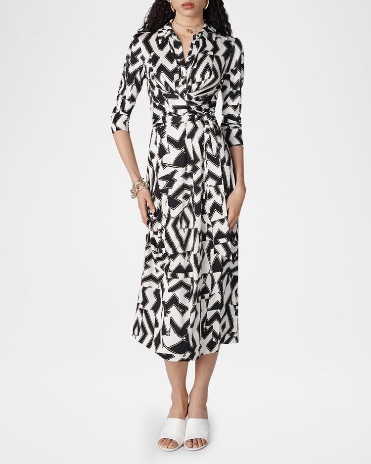 sana geometric-print midi wrap shirtdress