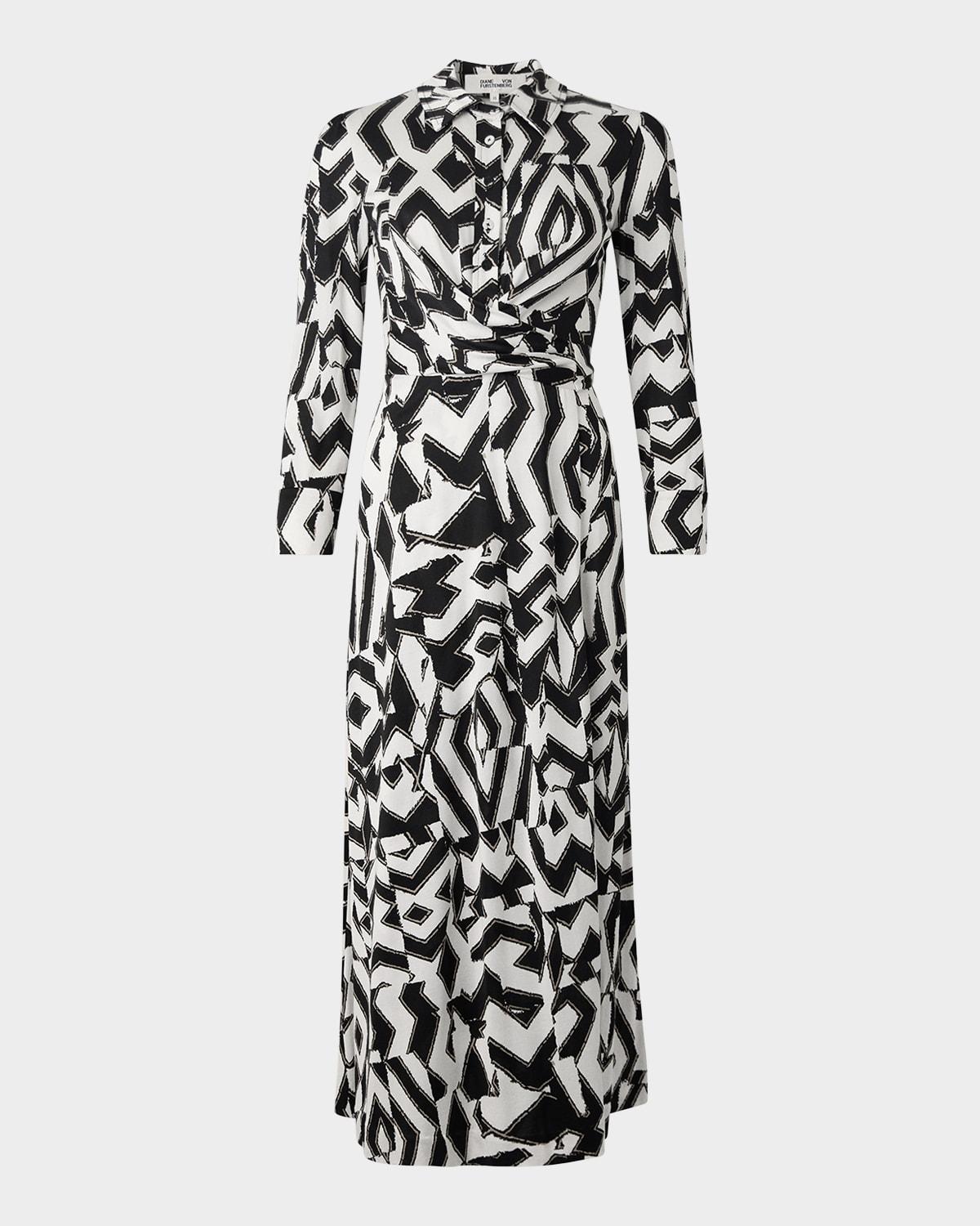 sana geometric-print midi wrap shirtdress