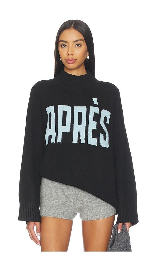 sanctuary apres intarsia high mock logo sweater in black.