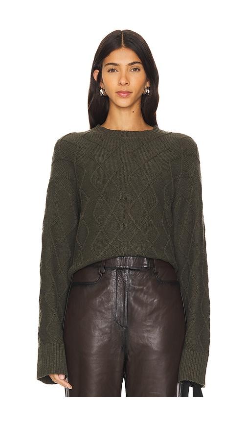 sanctuary coastal cable crewneck sweater in olive.