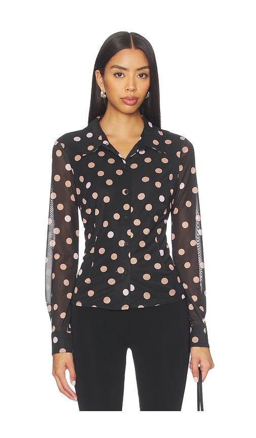 sanctuary fitted mesh button down top in black.