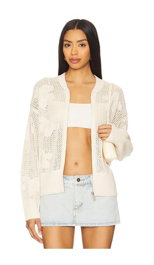 sanctuary flower pop open stitch jacket in neutral.