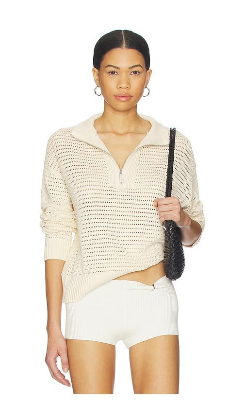 sanctuary open knit 1/2 zip sweater in cream.