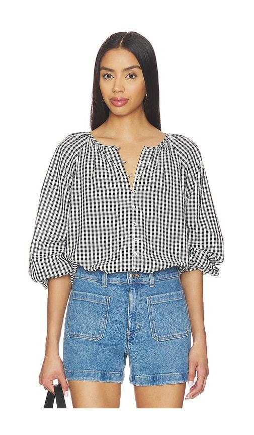 sanctuary perfect gingham button blouse top in black,white.