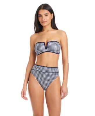 sanctuary womens check me out bandeau neck bikini top high waist swim bottoms