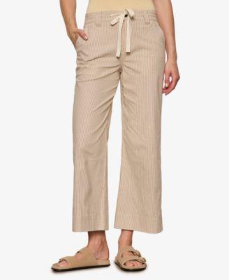 sanctuary womens cropped lily stripe wide leg cotton trousers