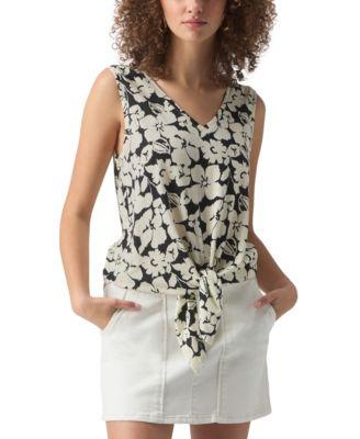 sanctuary womens printed v neck sleeveless tie hem tank top