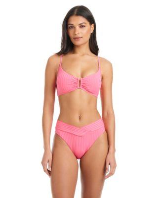sanctuary womens refresh ribbed tie back underwire bikini top moderate coverage swim bottoms