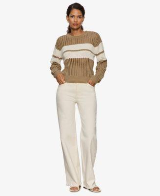 sanctuary womens sporty openwork popover crew neck sweater