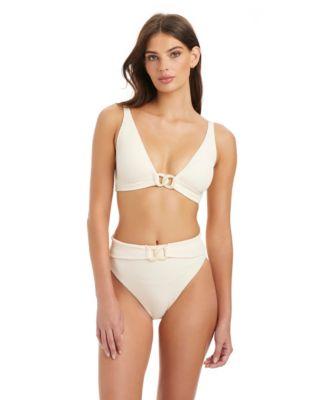 sanctuary womens stay connected textured v neck bikini top high rise bottoms
