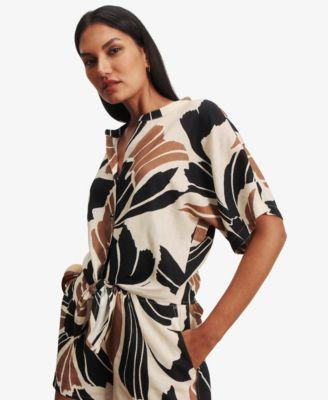 sanctuary womens tie front cap sleeve collared blouse