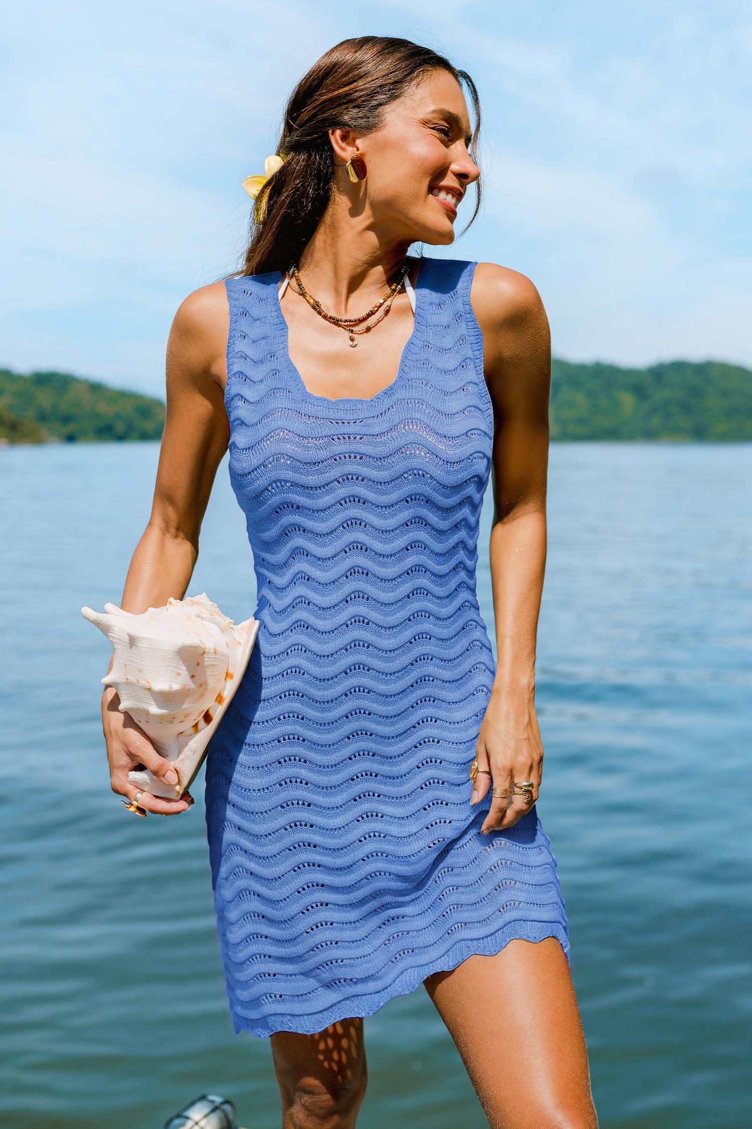 sandy waves blue cover-up mini dress - l