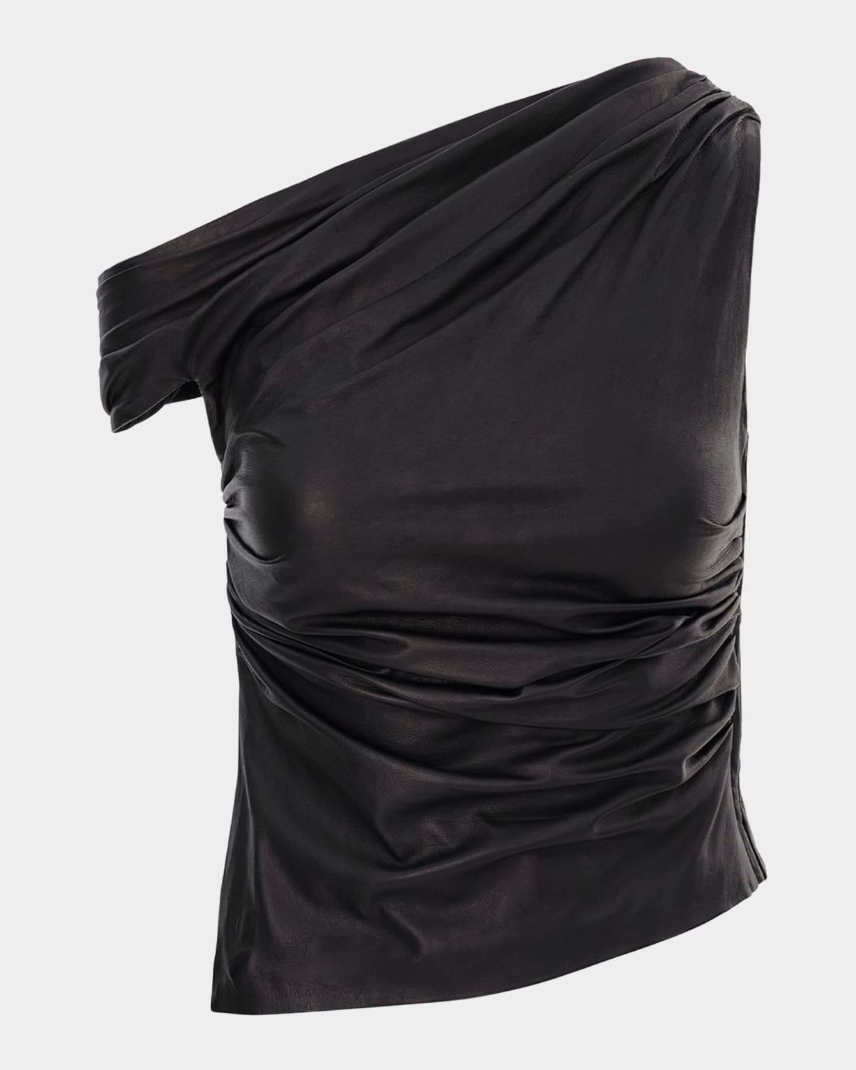 sanne asymmetric gathered leather top