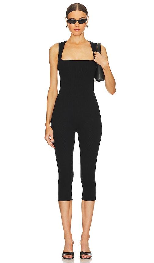 sans faff bell pedal pusher jumpsuit in black.